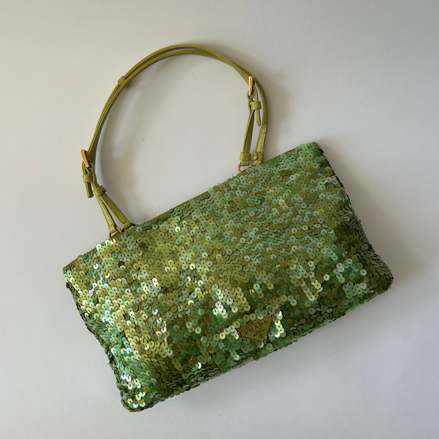 PRADA LIME GREEN SEQUIN TOP HANDLE BAG