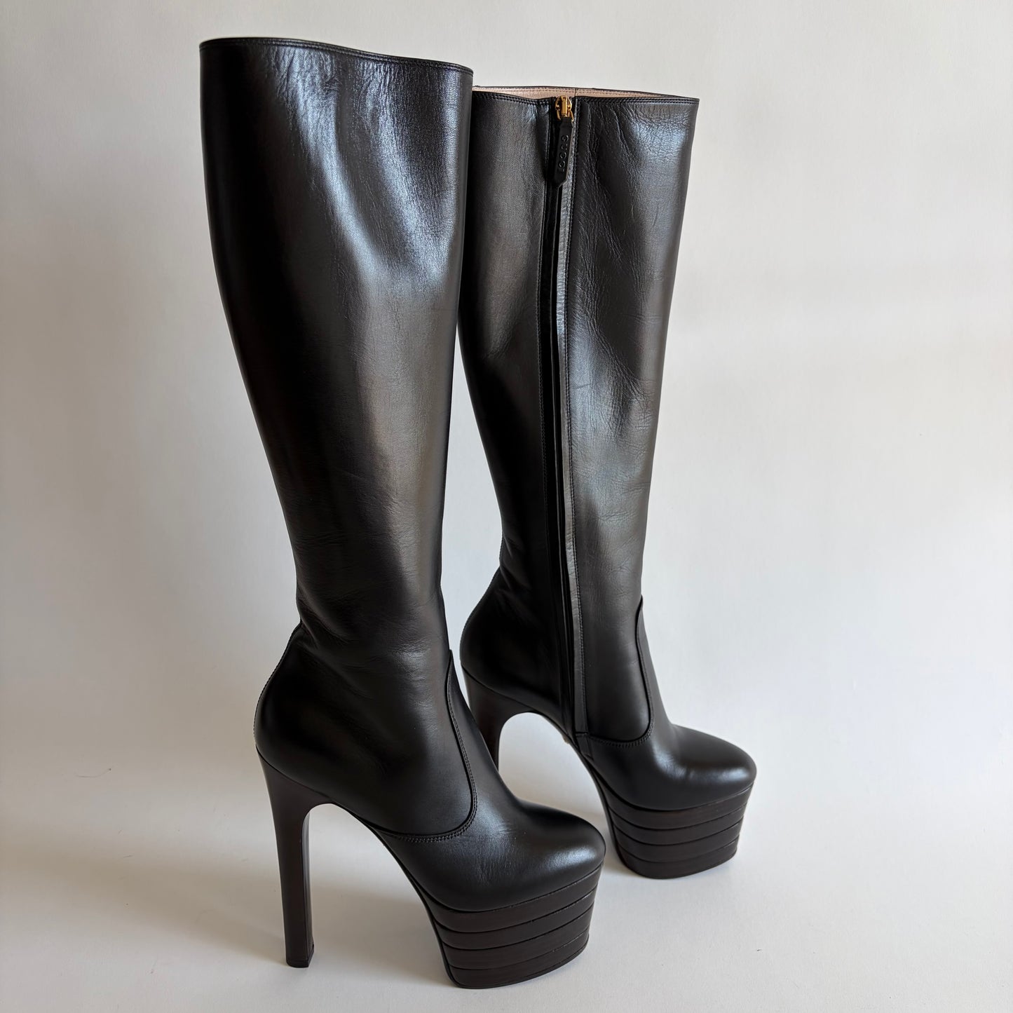 GUCCI ANGEL PLATFORM LEATHER KNEE HIGH BOOTS NEW