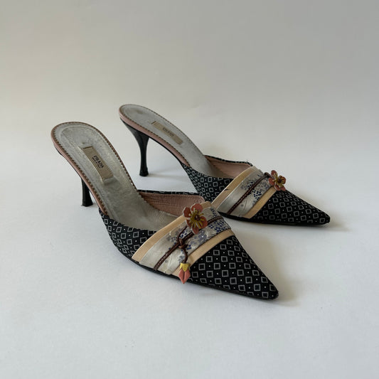 PRADA VINTAGE KIMONO EMBELLISHED MULES