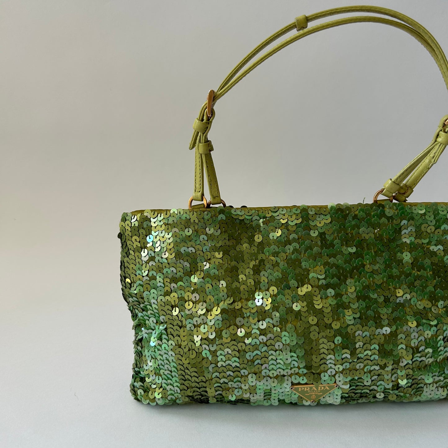 PRADA LIME GREEN SEQUIN TOP HANDLE BAG