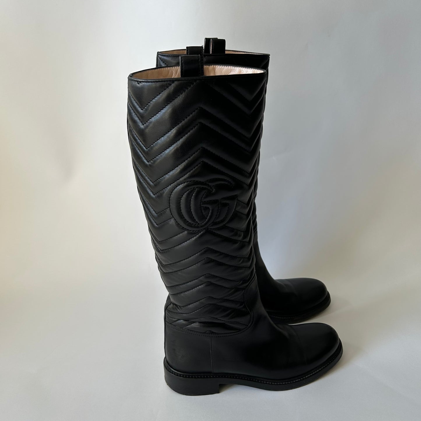 GUCCI MARMONT EQUESTRIAN BLACK TALL BOOTS SIZE 37.5