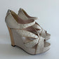 CHRISTIAN DIOR 2000S WHITE STAMPED CROC BONNIE WEDGE SANDALS