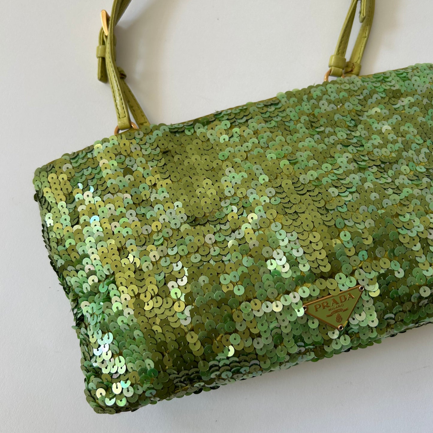 PRADA LIME GREEN SEQUIN TOP HANDLE BAG