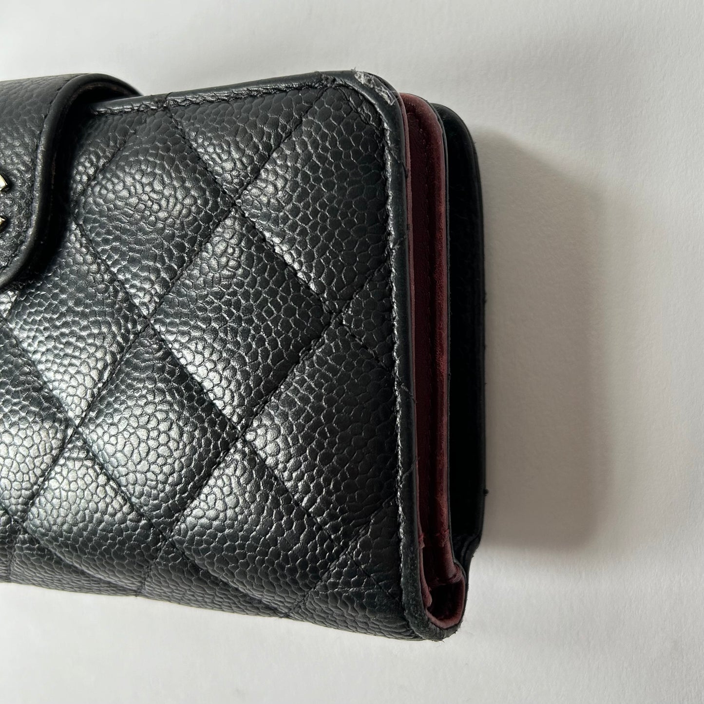 CHANEL QUILTED CC CAVIAR L-ZIP LEATHER WALLET