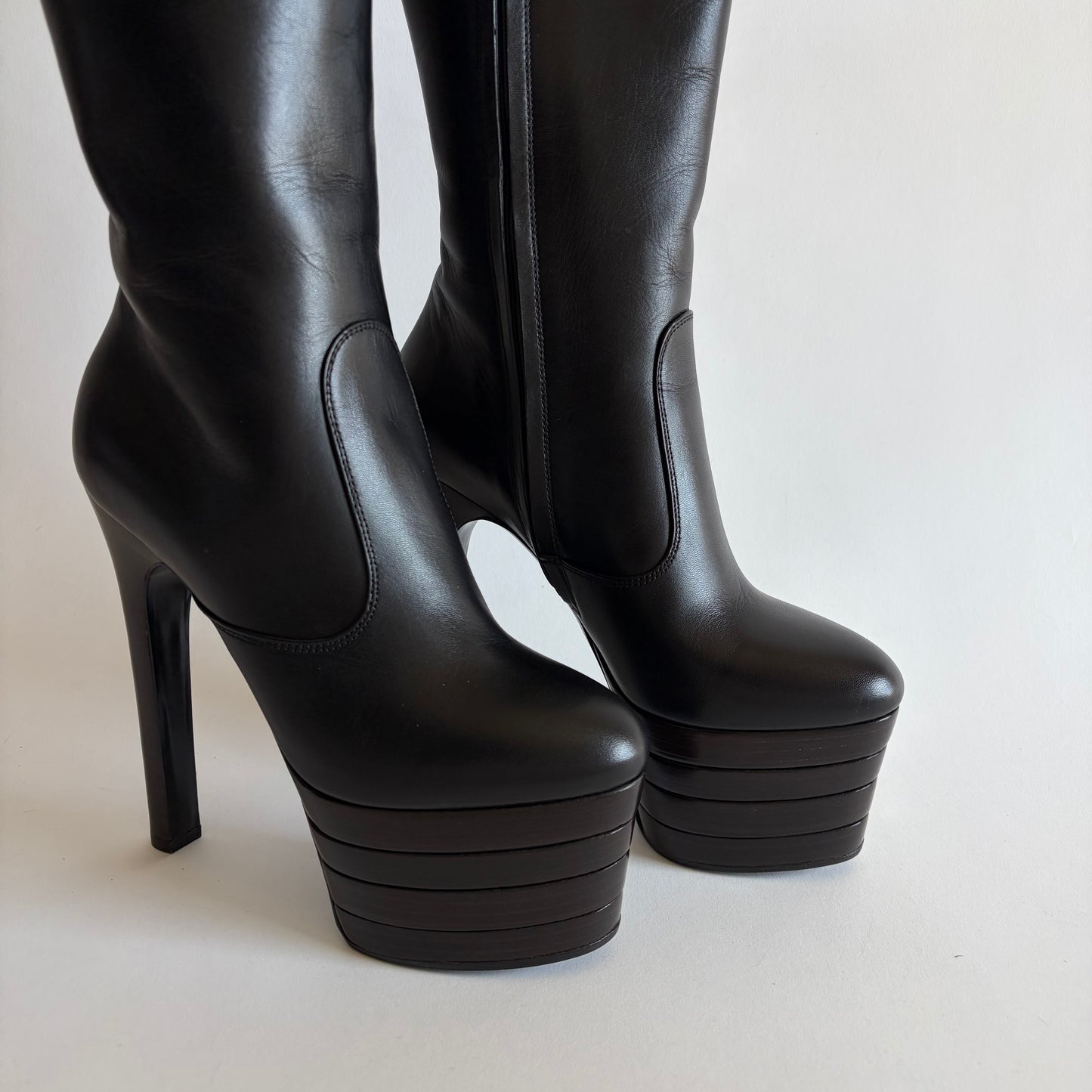 GUCCI ANGEL PLATFORM LEATHER KNEE HIGH BOOTS NEW