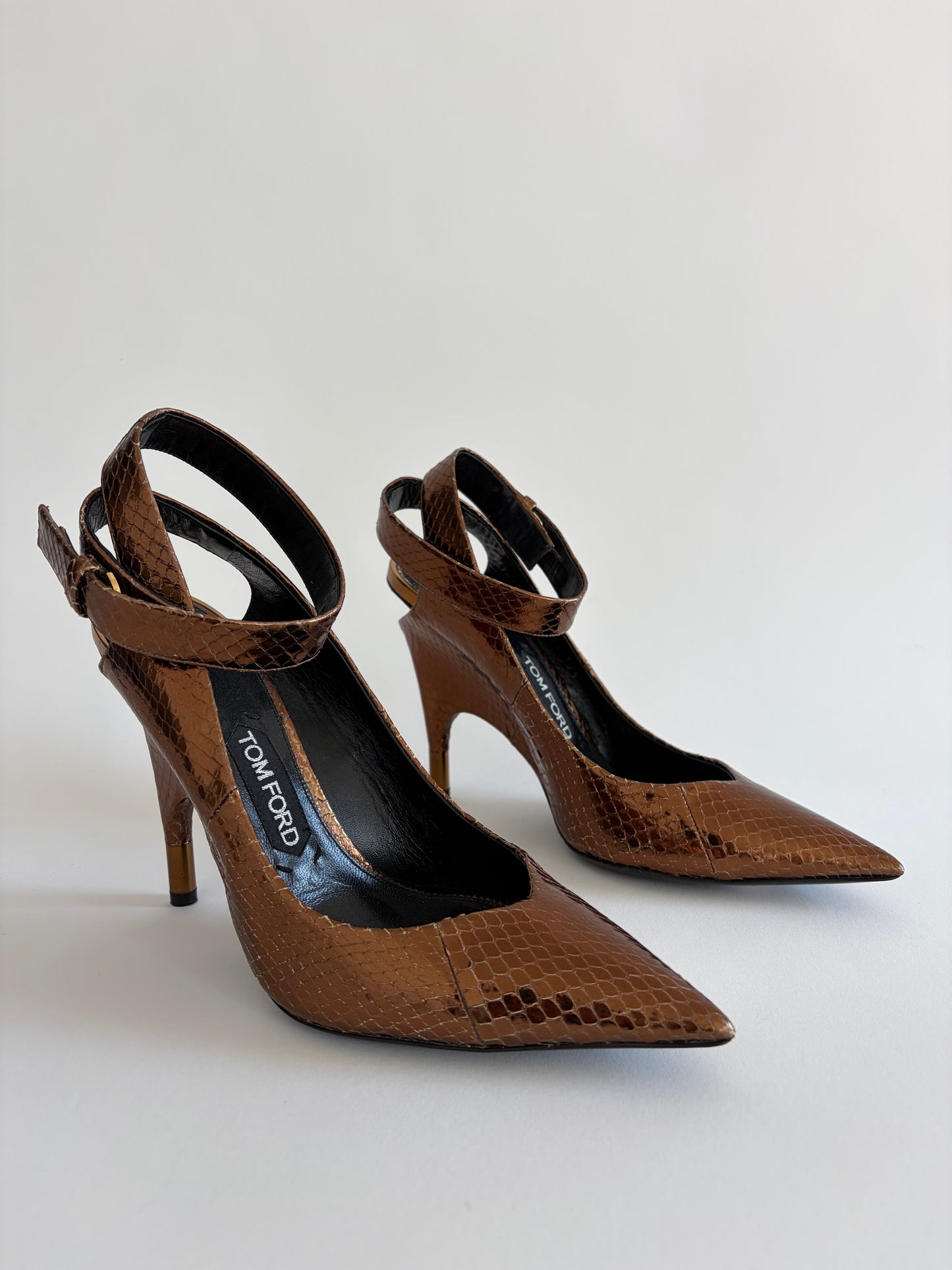TOM FORD PYTHON BRONZE HEELS