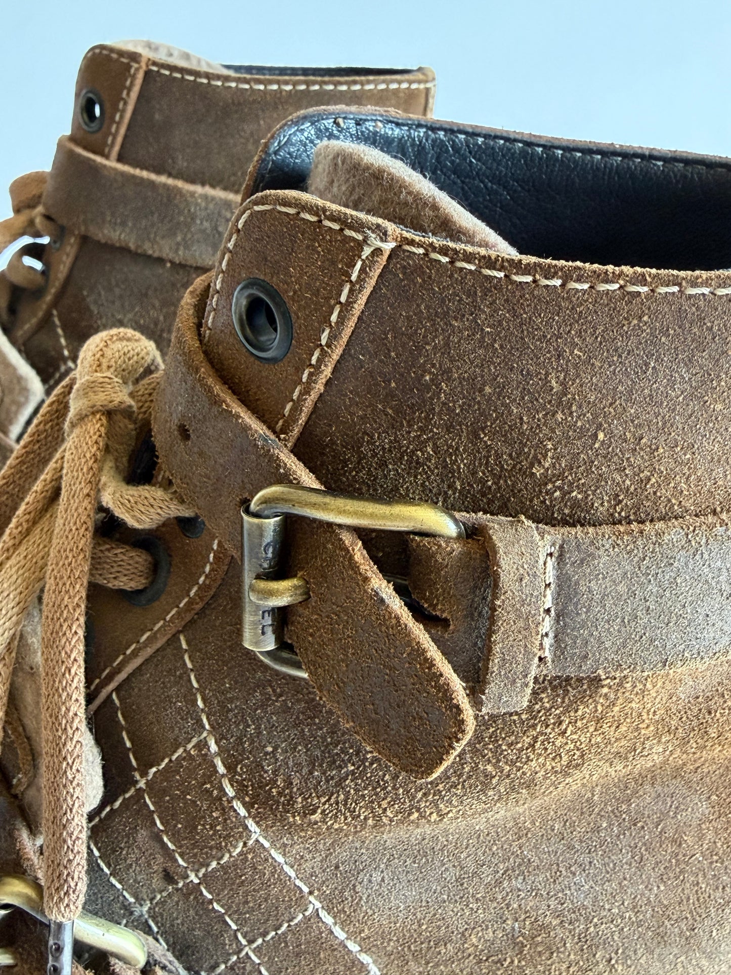 VINTAGE CHANEL SUEDE BROWN COMBAT BOOTS