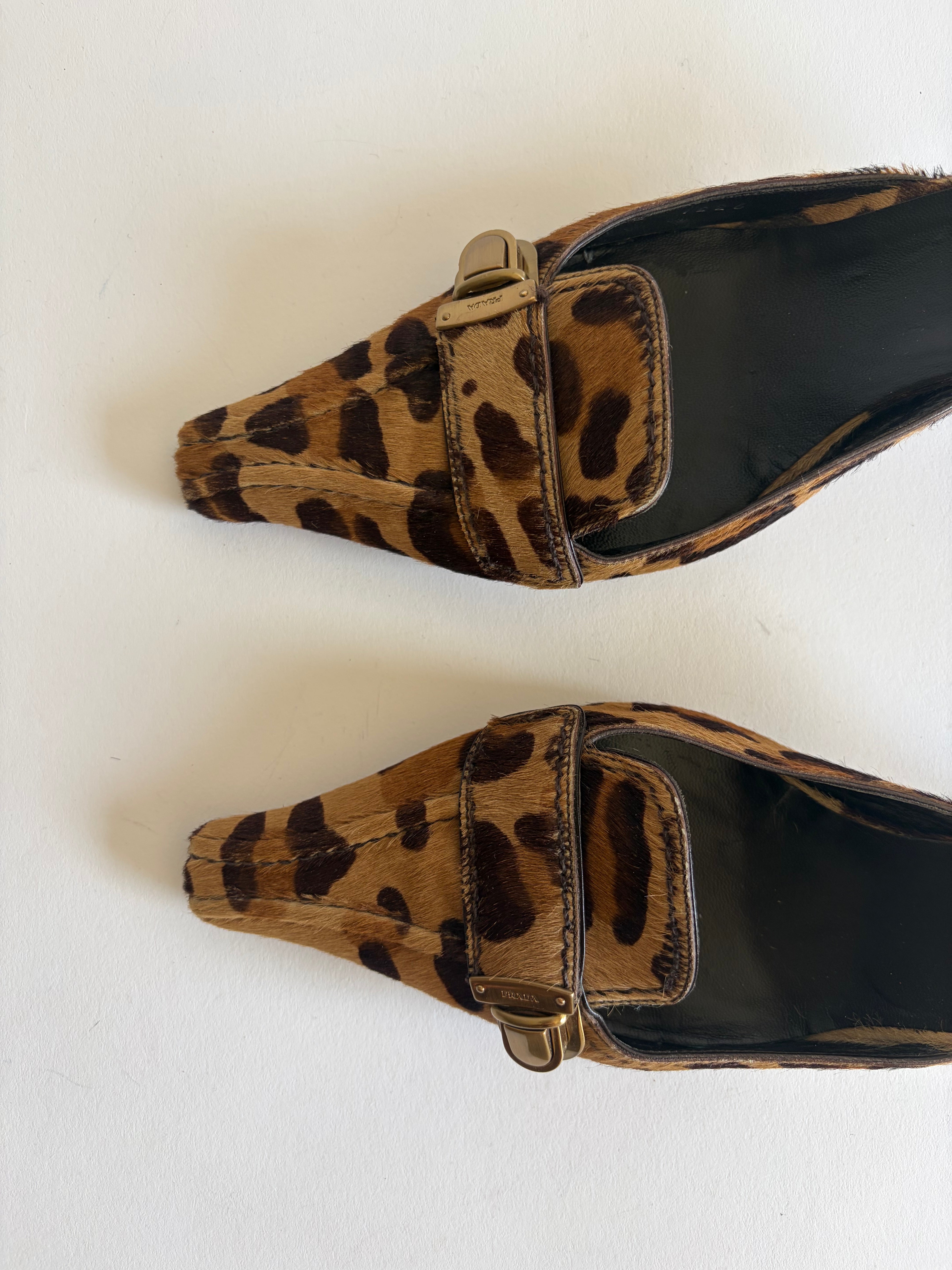 VINTAGE PRADA LEOPARD CALF HAIR POINTED TOE MULES – LE PRELOV