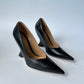 BOTTEGA VENETA PUNTA GLOSS LEATHER BLACK WEDGE PUMPS SIZE 38.5