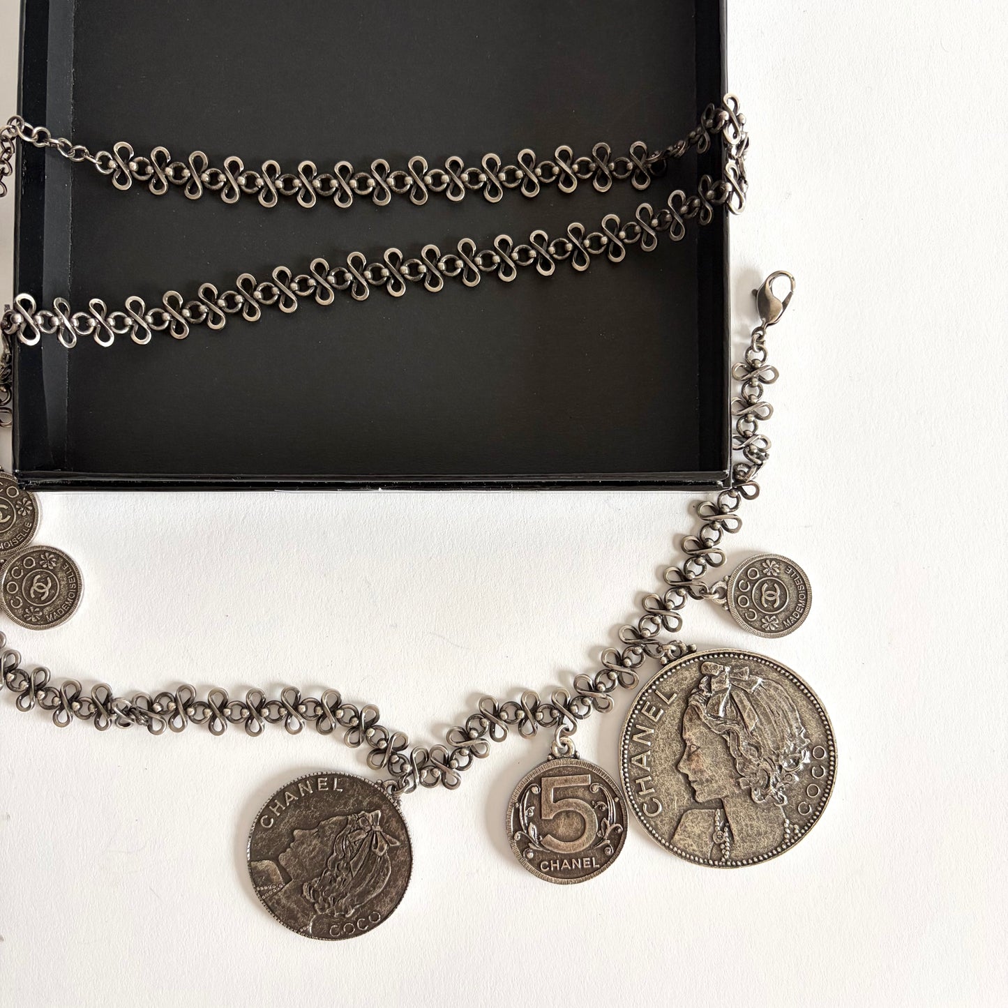 CHANEL 2003 ARCHIVE SILVER COINS NECKLACE BELT