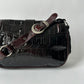 CHRISTIAN DIOR VINTAGE GAUCHO SADDLE BAG CROCODILE EMBOSSED PATENT LEATHER BAG