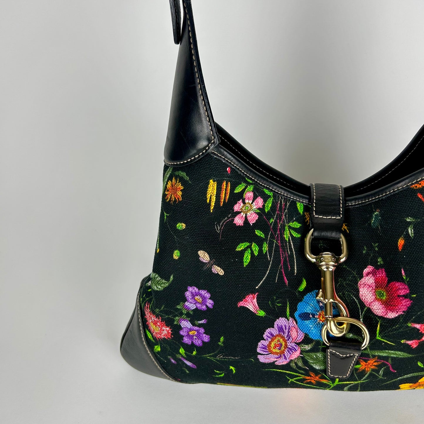 GUCCI FLORA JACKIE PRINTED CANVAS HOBO SHOULDER BAG