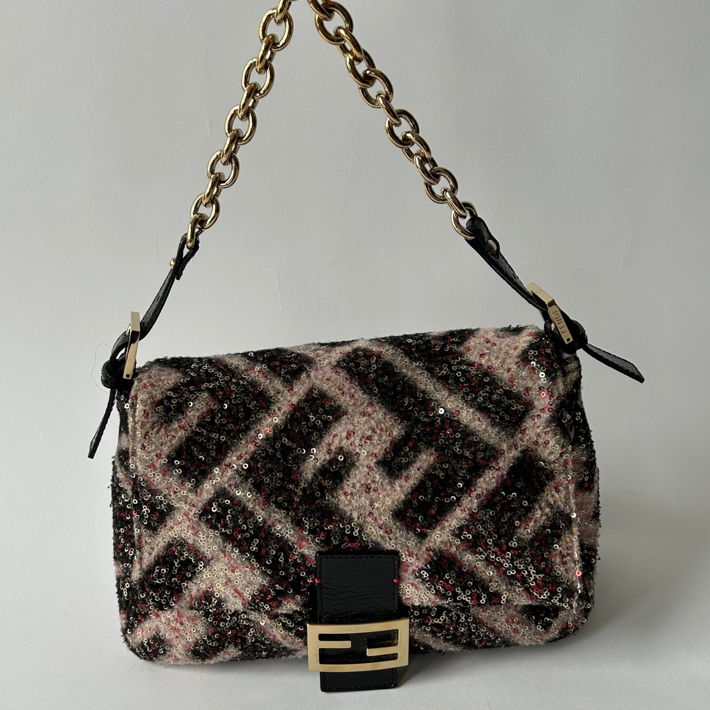 FENDI MAMA FOREVER BAG SEQUINED ZUCCA WOOL BLACK PINK