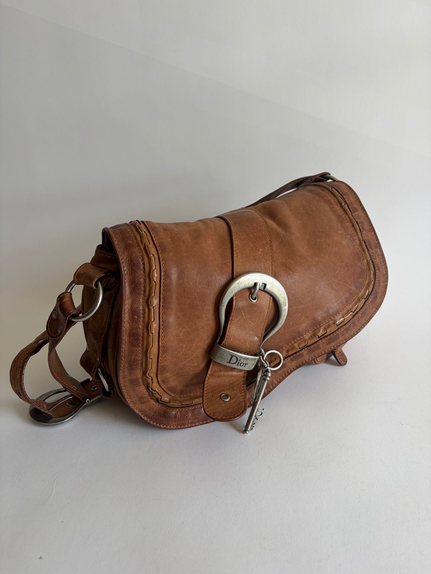 VINTAGE CHRISTIAN DIOR GAUCHO BROWN SADDLE BAG