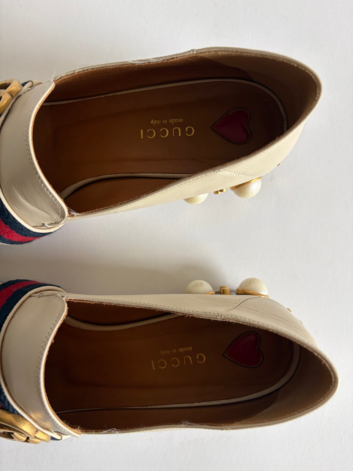 GUCCI PEYTON LEATHER PEARL HEELS MARMONT GG LOAFERS