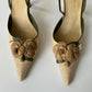 VINTAGE CHANEL BEIGE FLORAL EMBELLISHED SLING BACK POINTED TOE HEEL SIZE 39