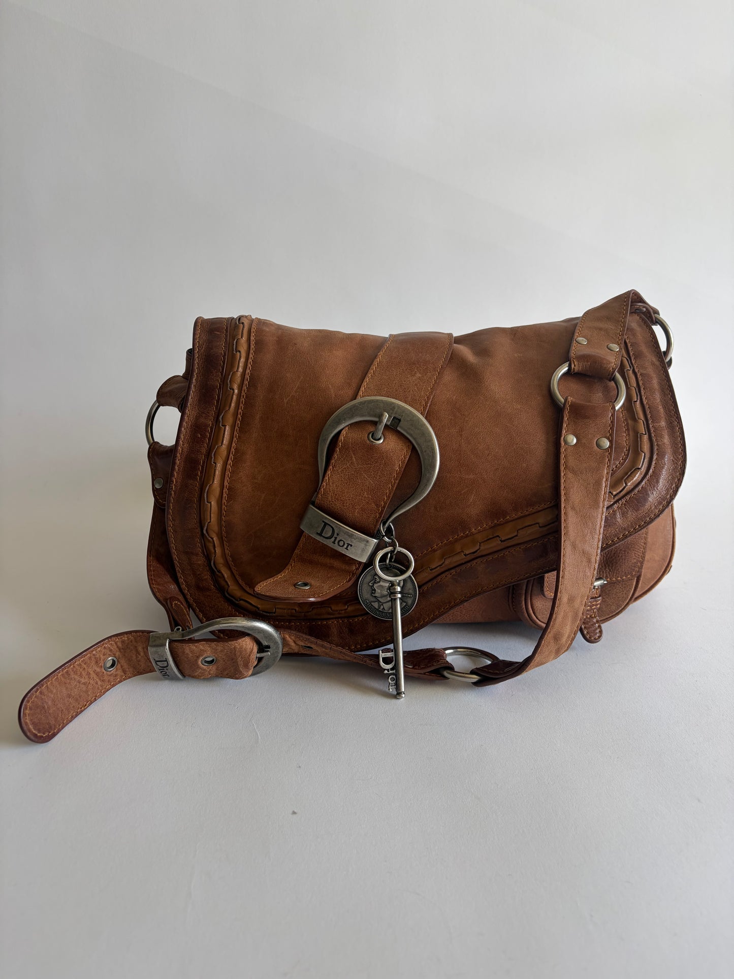 VINTAGE CHRISTIAN DIOR GAUCHO BROWN SADDLE BAG