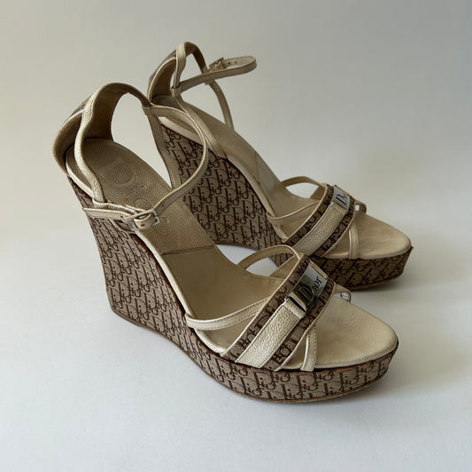 DIOR DIORISSIMO BEIGE WEDGE SANDALS