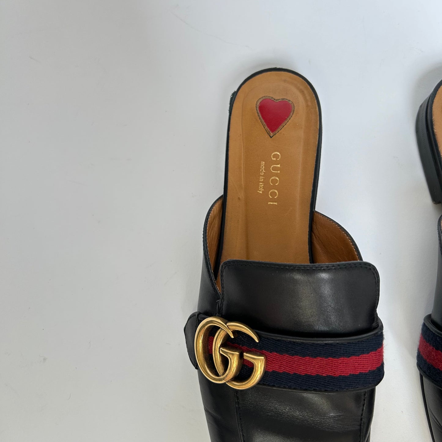 GUCCI MARMONT GG WEB BLACK LEATHER SLIPPERS LOAFERS SIZE 37