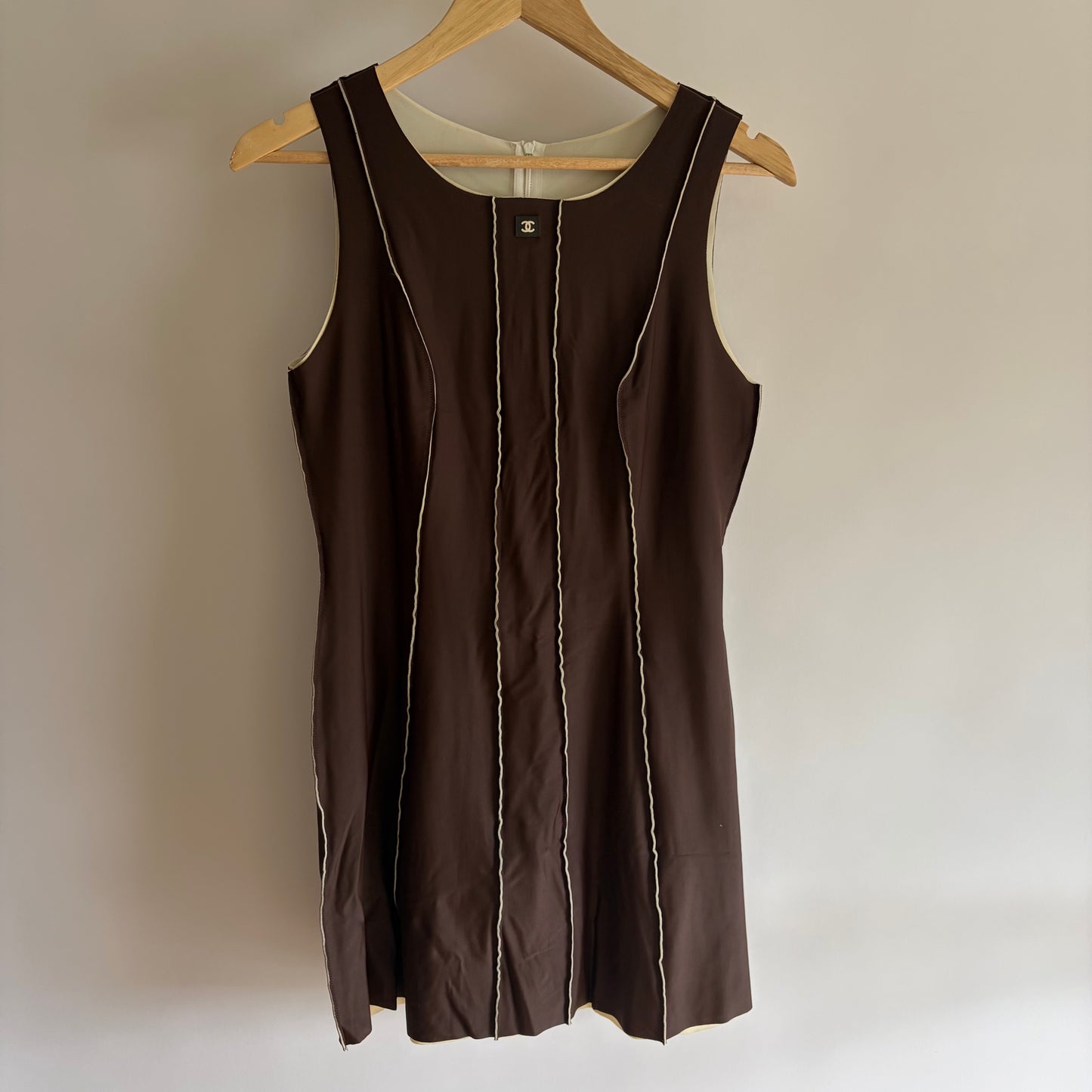 CHANEL VINTAGE 1999 BROWN STRIPED MINI DRESS