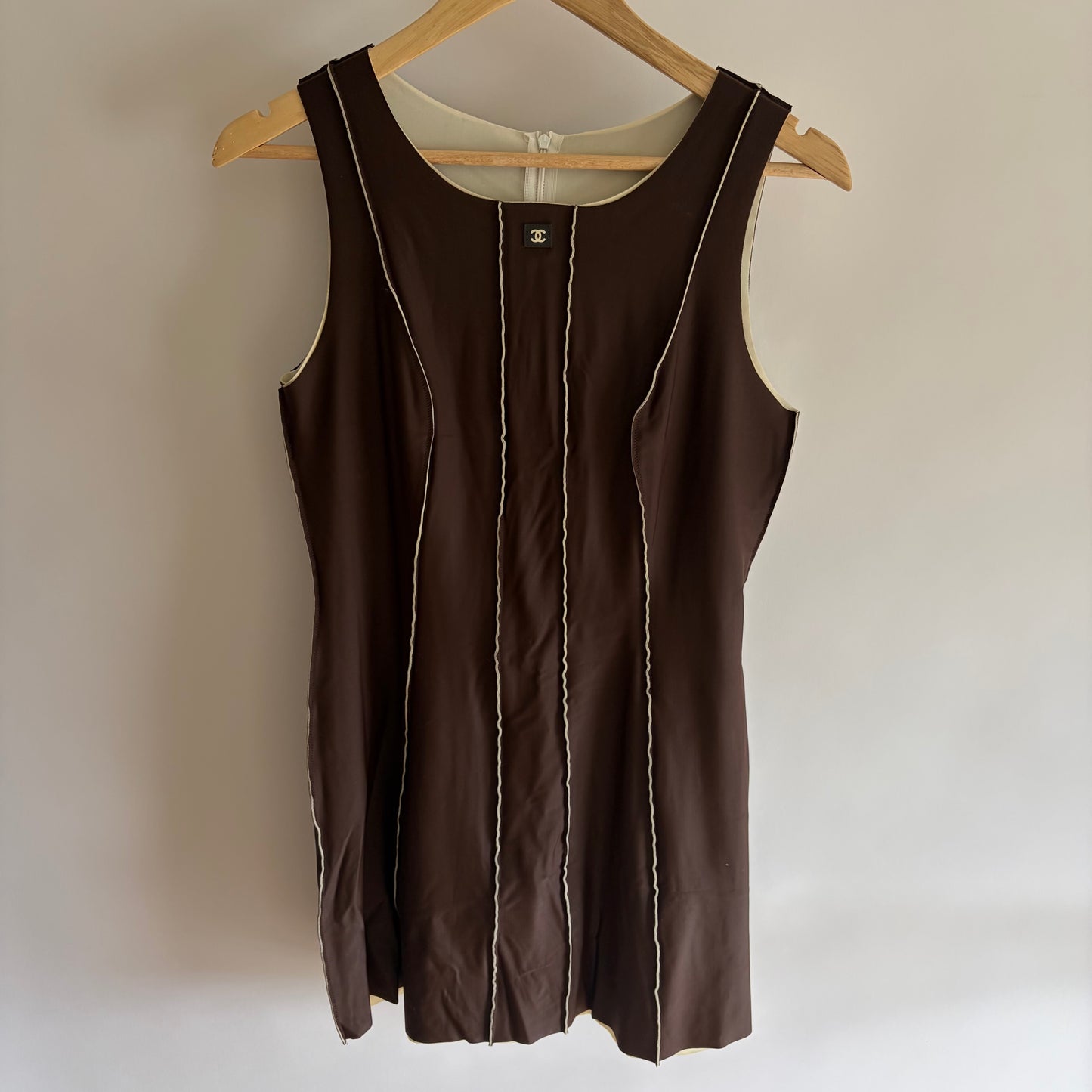 CHANEL VINTAGE 1999 BROWN STRIPED MINI DRESS