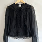 CHANEL BLACK SILK RUFFLE BLOUSE