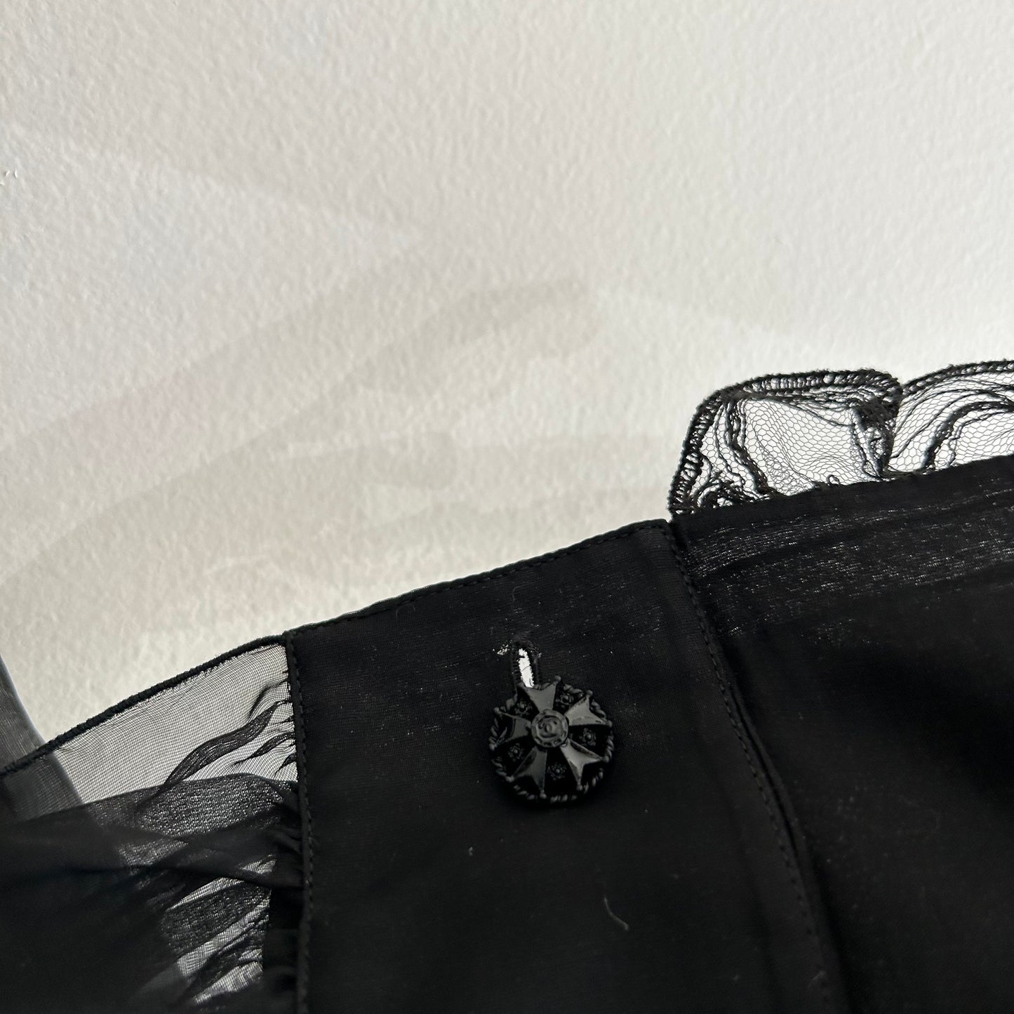 CHANEL BLACK SILK RUFFLE BLOUSE
