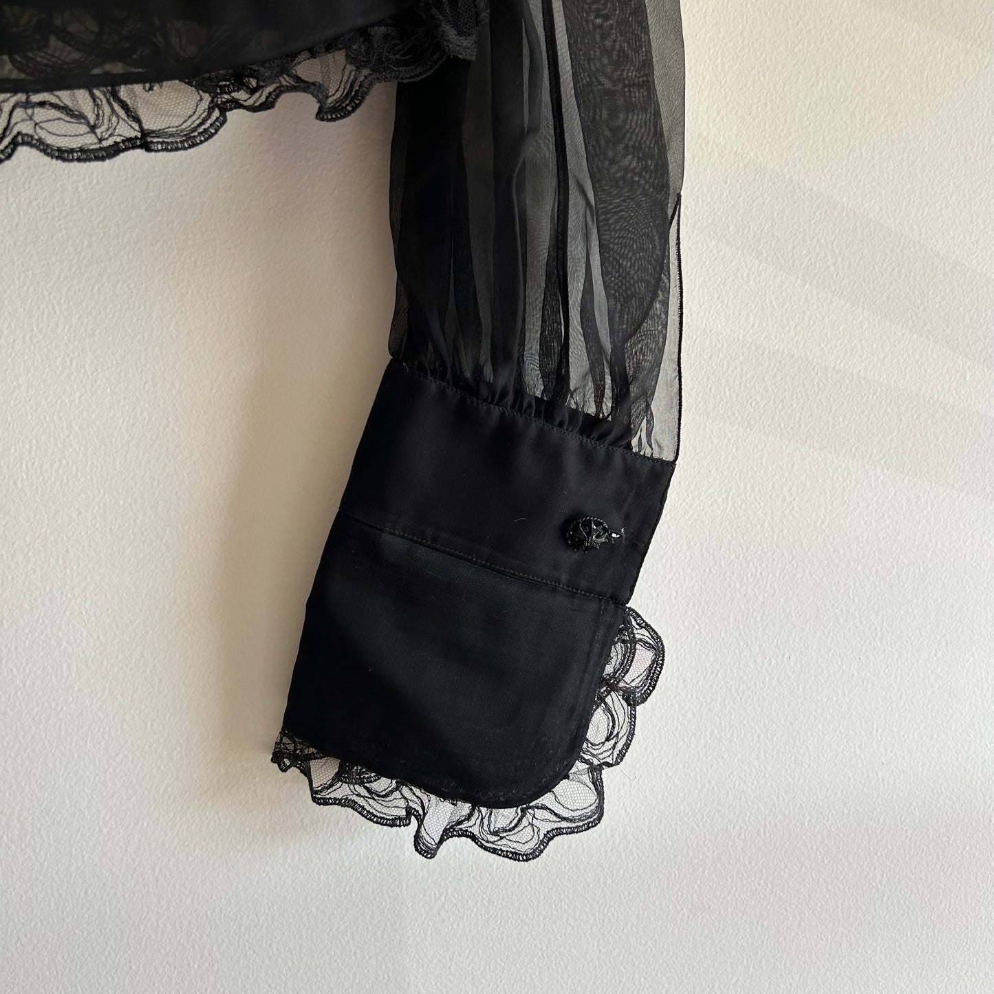 CHANEL BLACK SILK RUFFLE BLOUSE