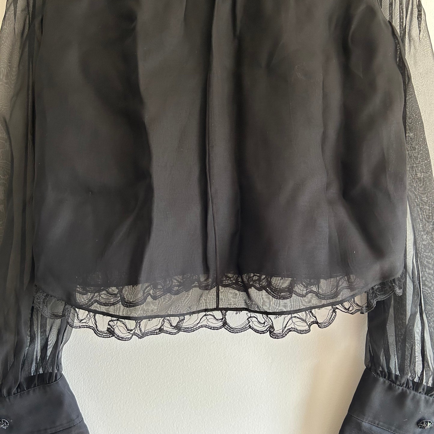 CHANEL BLACK SILK RUFFLE BLOUSE