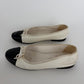 Chanel Classic White Black CC Cap Toe Ballet Flats Size 38C