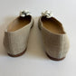 CHANEL TWEED BEIGE CAMELLIA POINTED TOE FLATS