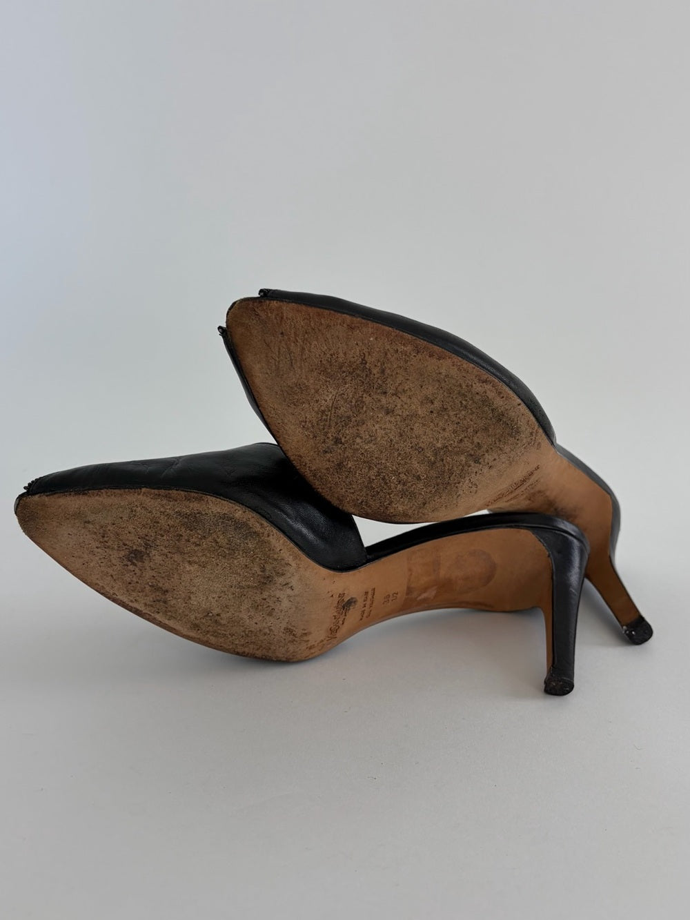 Vintage Yves Saint Laurent Black Leather Zip-Front Mule Heels