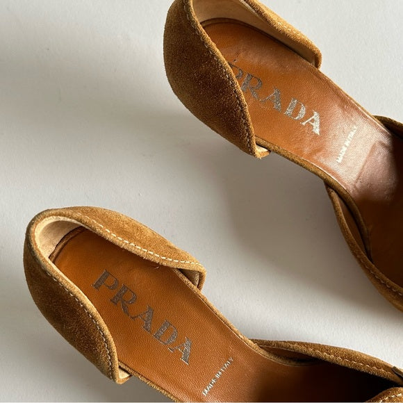 VINTAGE PRADA SUEDE TAN KITTEN HEELS