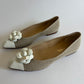 CHANEL TWEED BEIGE CAMELLIA POINTED TOE FLATS