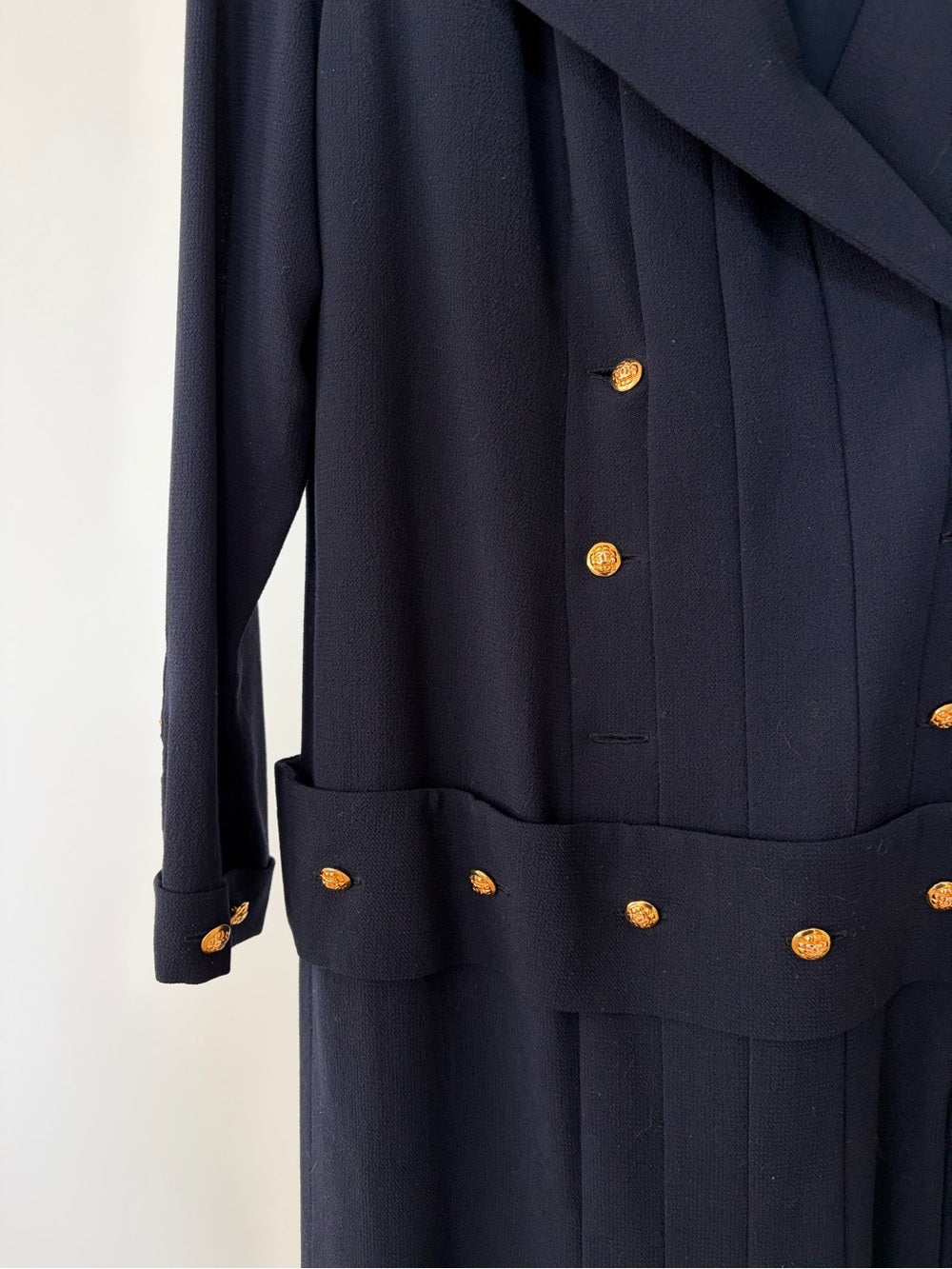 Chanel Vintage 80's Navy Maxi Pleated Dress Size 42