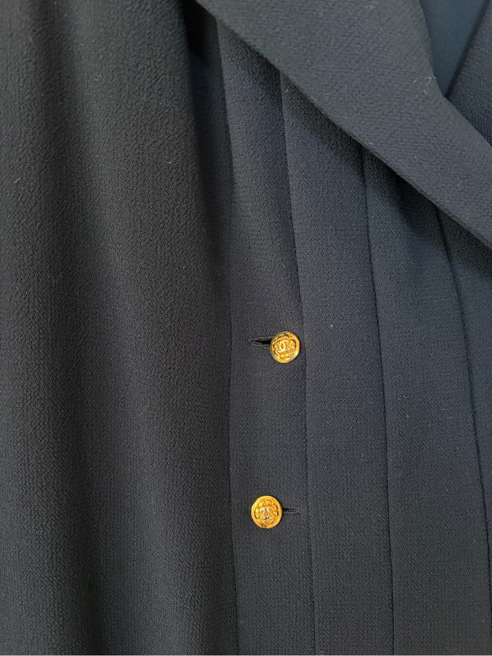 Chanel Vintage 80's Navy Maxi Pleated Dress Size 42