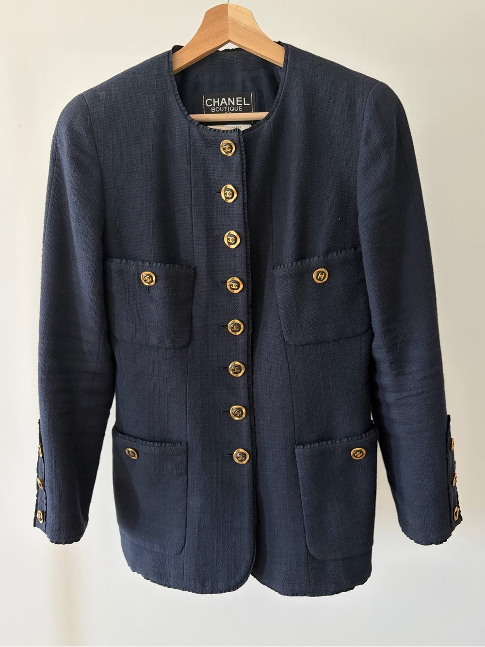 Chanel Vintage 1994 Collection Navy Gold Button Down Tweed Blazer Size 38