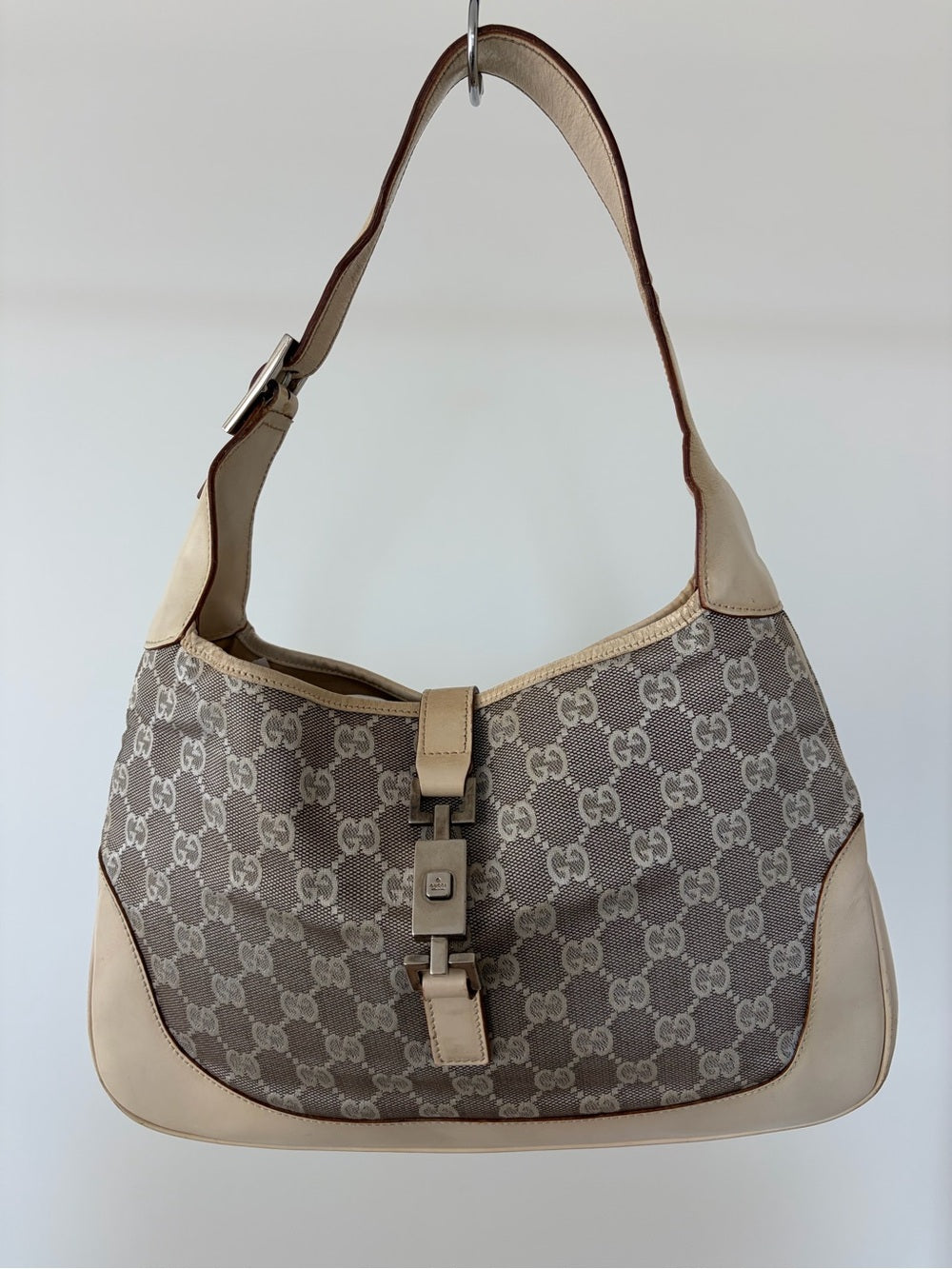 Gucci Vintage GG Canvas Jackie Monogram Cream Handbag