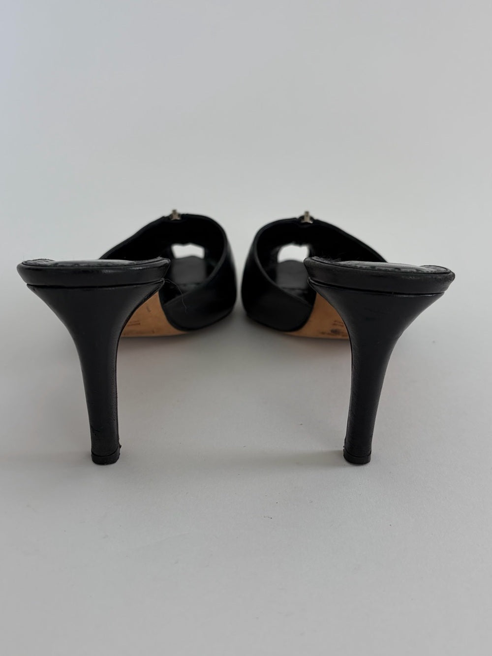 Vintage Yves Saint Laurent Black Leather Zip-Front Mule Heels
