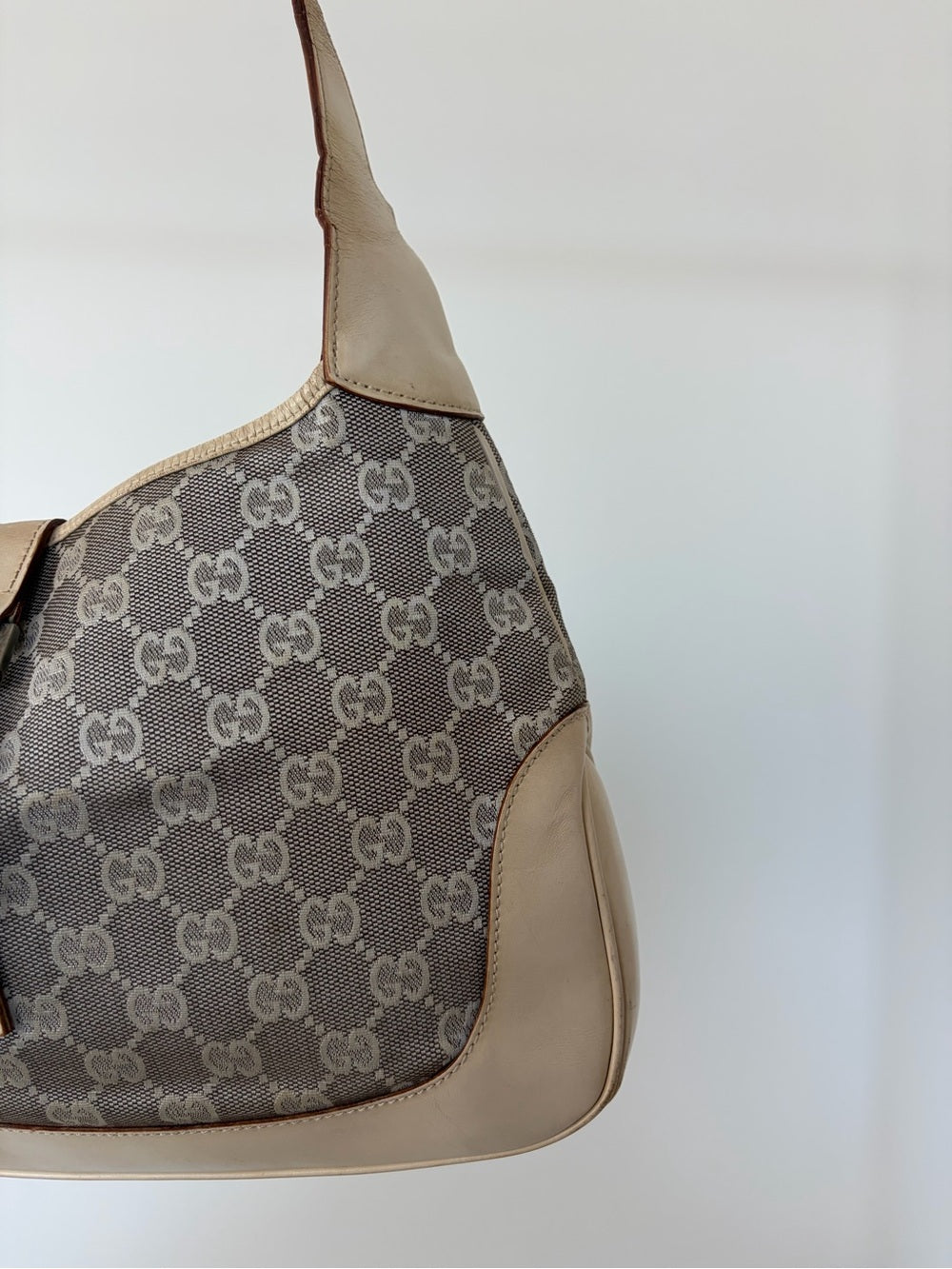 Gucci Vintage GG Canvas Jackie Monogram Cream Handbag