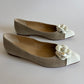 CHANEL TWEED BEIGE CAMELLIA POINTED TOE FLATS