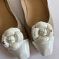 CHANEL TWEED BEIGE CAMELLIA POINTED TOE FLATS