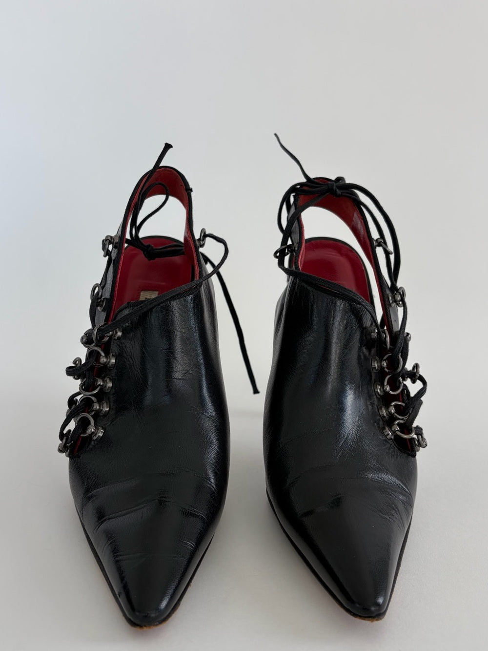 Rare Vintage Manolo Blahnik Zebra heel Eyelet Black Leather Boots