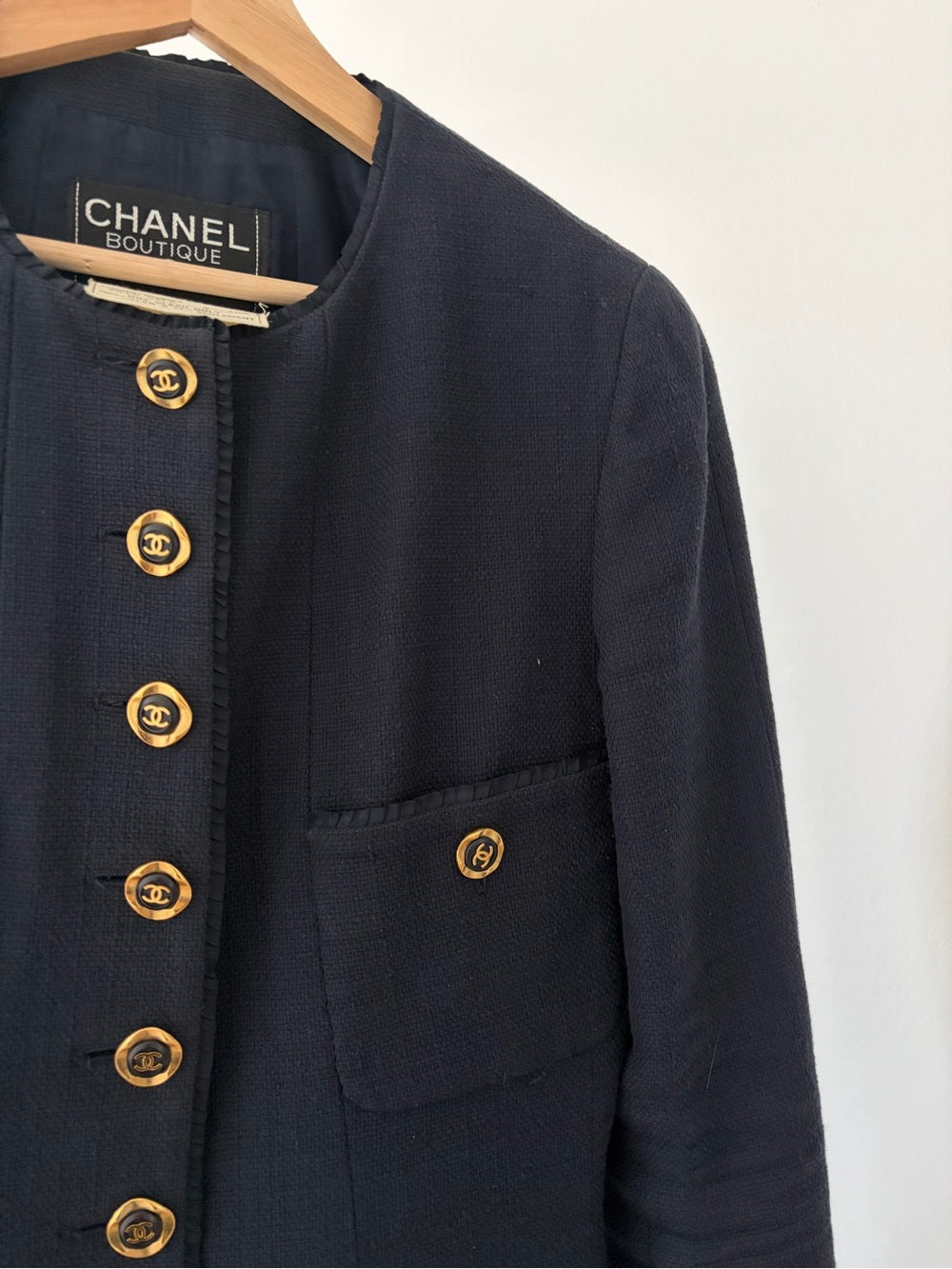Chanel Vintage 1994 Collection Navy Gold Button Down Tweed Blazer Size 38