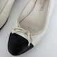 Chanel Classic White Black CC Cap Toe Ballet Flats Size 38C