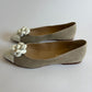 CHANEL TWEED BEIGE CAMELLIA POINTED TOE FLATS