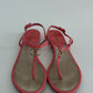 Chanel Interlocking CC Logo Patent Leather T-Strap Sandals Pink