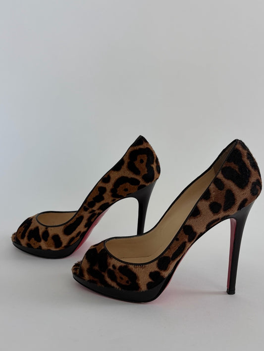 Christian Louboutin Yolanda Pony Leopard Peep-Toe Stiletto Pumps