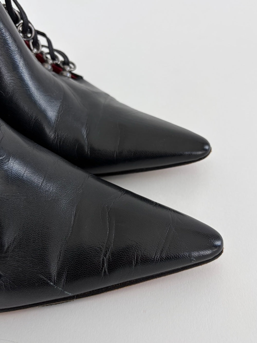 Rare Vintage Manolo Blahnik Zebra heel Eyelet Black Leather Boots