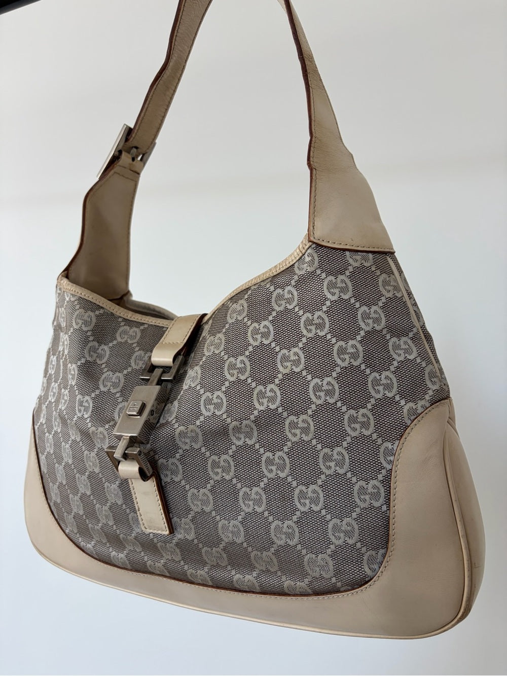 Gucci Vintage GG Canvas Jackie Monogram Cream Handbag